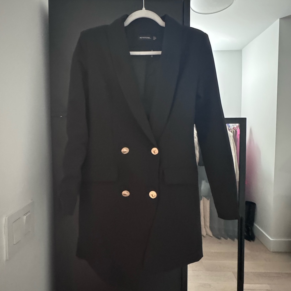 Black Double-Breasted Women's Blazer Dress